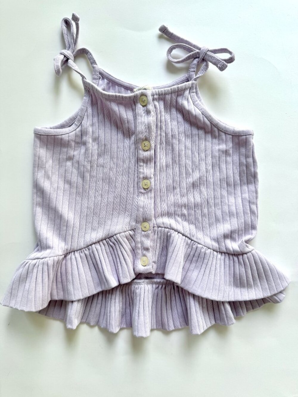 Kate Quinn Ribbed Tie Strap Peplum Top Lavender 3T